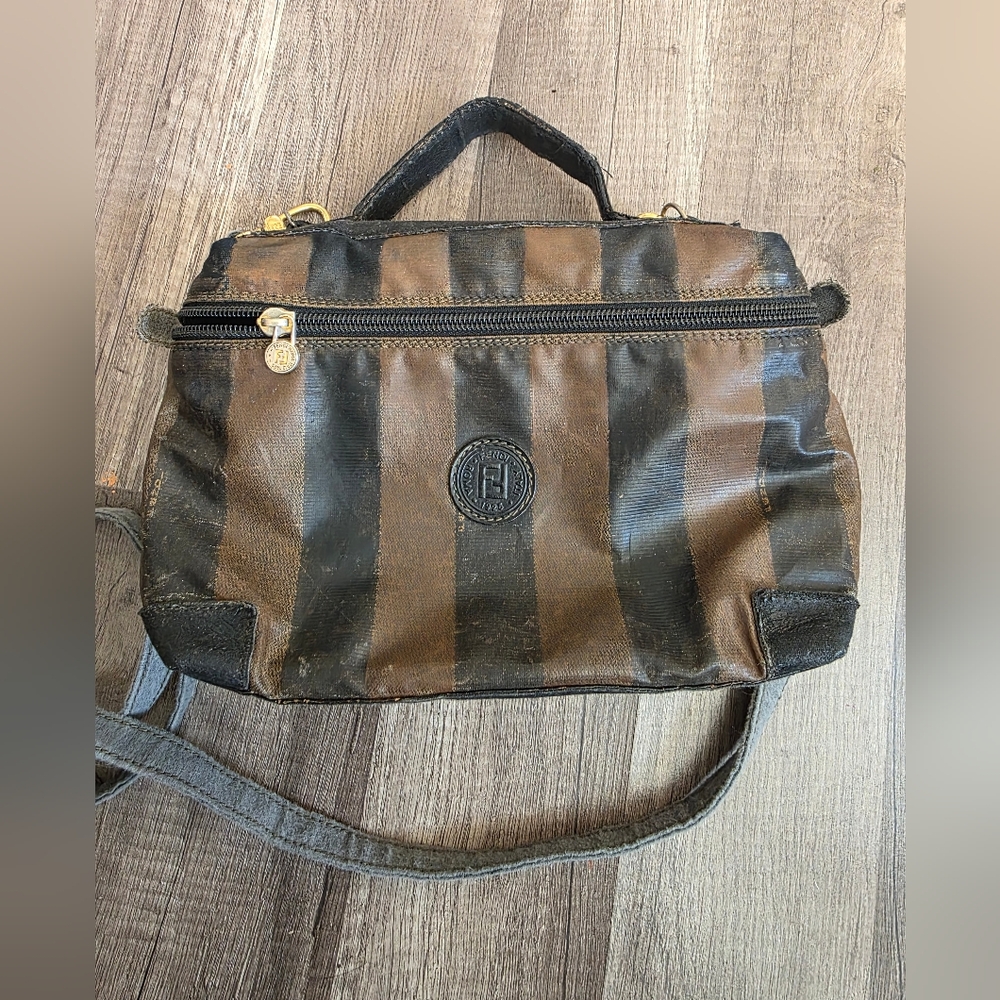 FENDI Pequin Striped Crossbody Bag Upcycled Designer Authentic Flawed Preppy Y2K - Picture 11 of 16